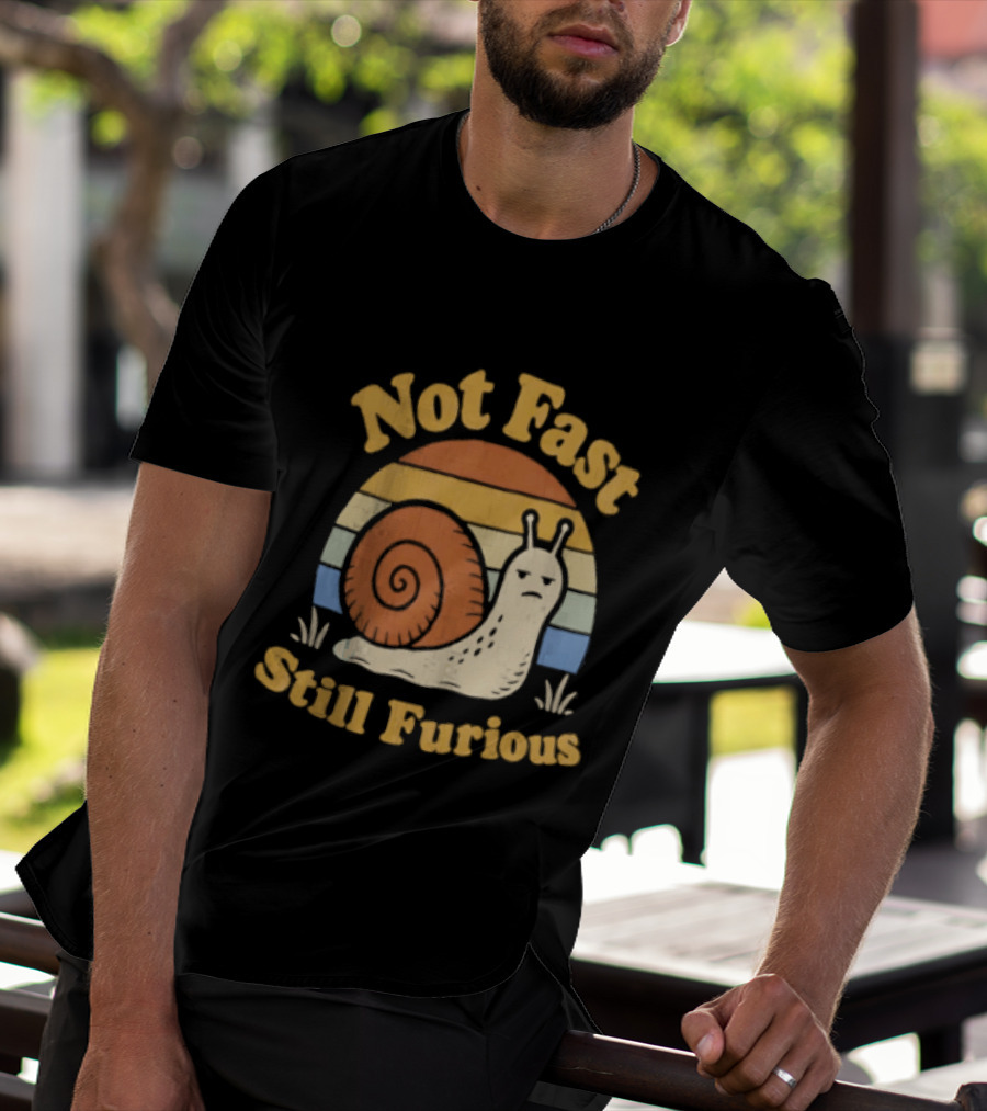 Not Fast Still Furious Vintage Snail Retro Stripes T-Shirt