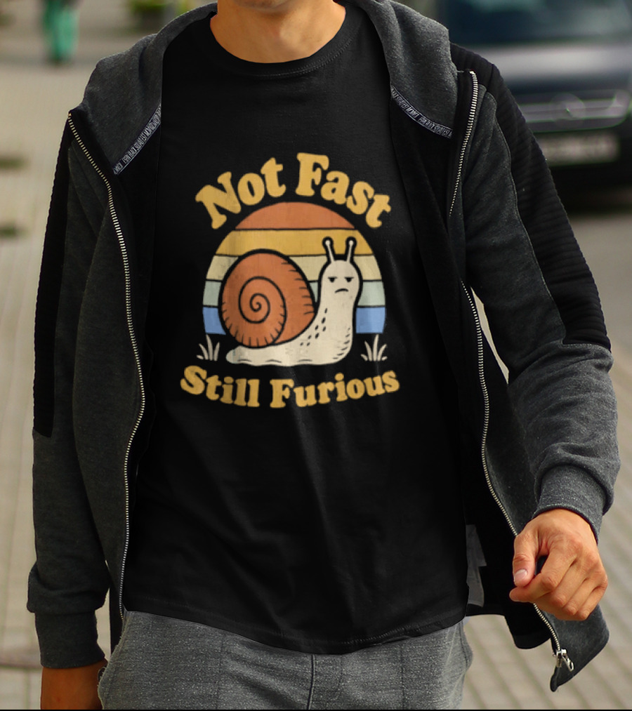 Not Fast Still Furious Vintage Snail Retro Stripes T-Shirt