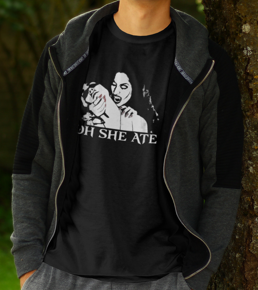 Oh She Ate Female Vampire Biting Neck Red Nails Stencil T-Shirt