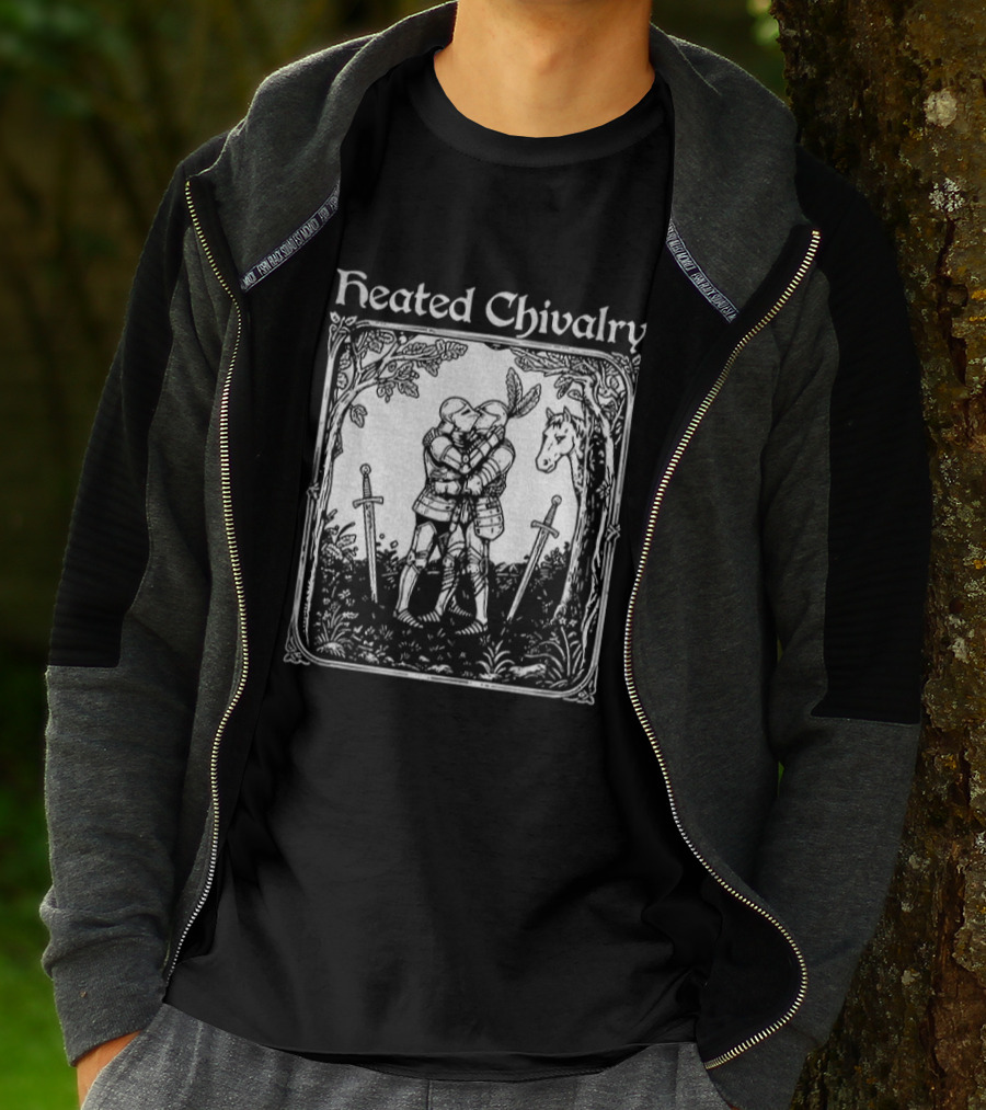 Knights Embrace In Enchanted Forest For Heated Chivalry T-Shirt