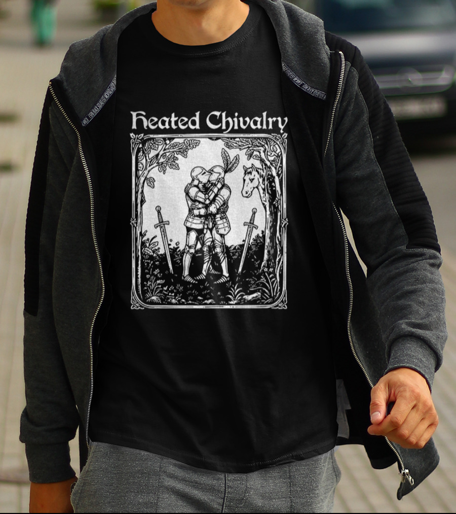 Knights Embrace In Enchanted Forest For Heated Chivalry T-Shirt