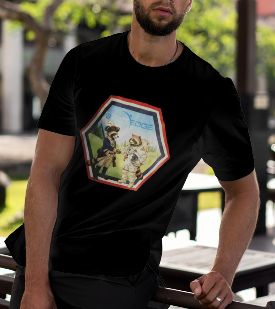 Orbits Edge Raccoon Soldier And Astronaut Handshake Cartoon T-Shirt