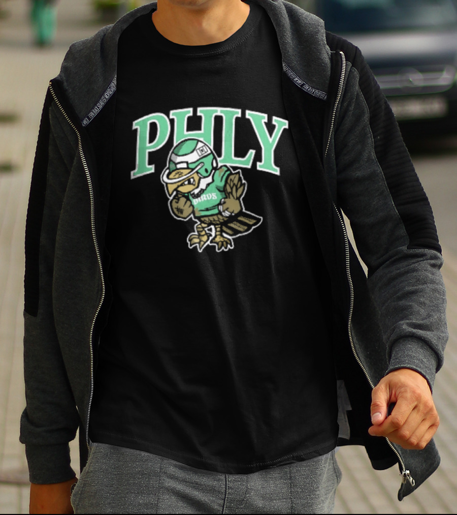 Philadelphia Eagles Phly Birds Cartoon Football Helmet Crewneck T-Shirt