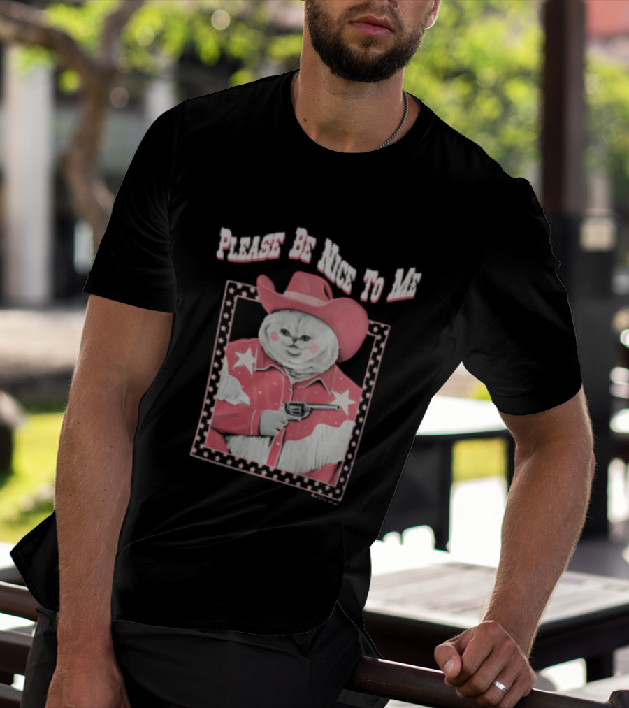 Please Be Nice To Me Cat Cowboy Red Hat Stars Weapon T-Shirt
