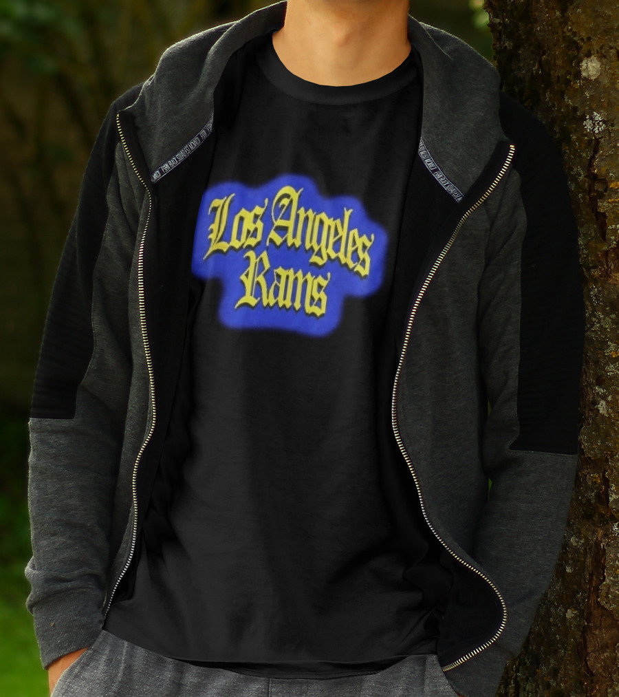 Los Angeles Rams Yellow Gothic Letters Blue Aura T-Shirt