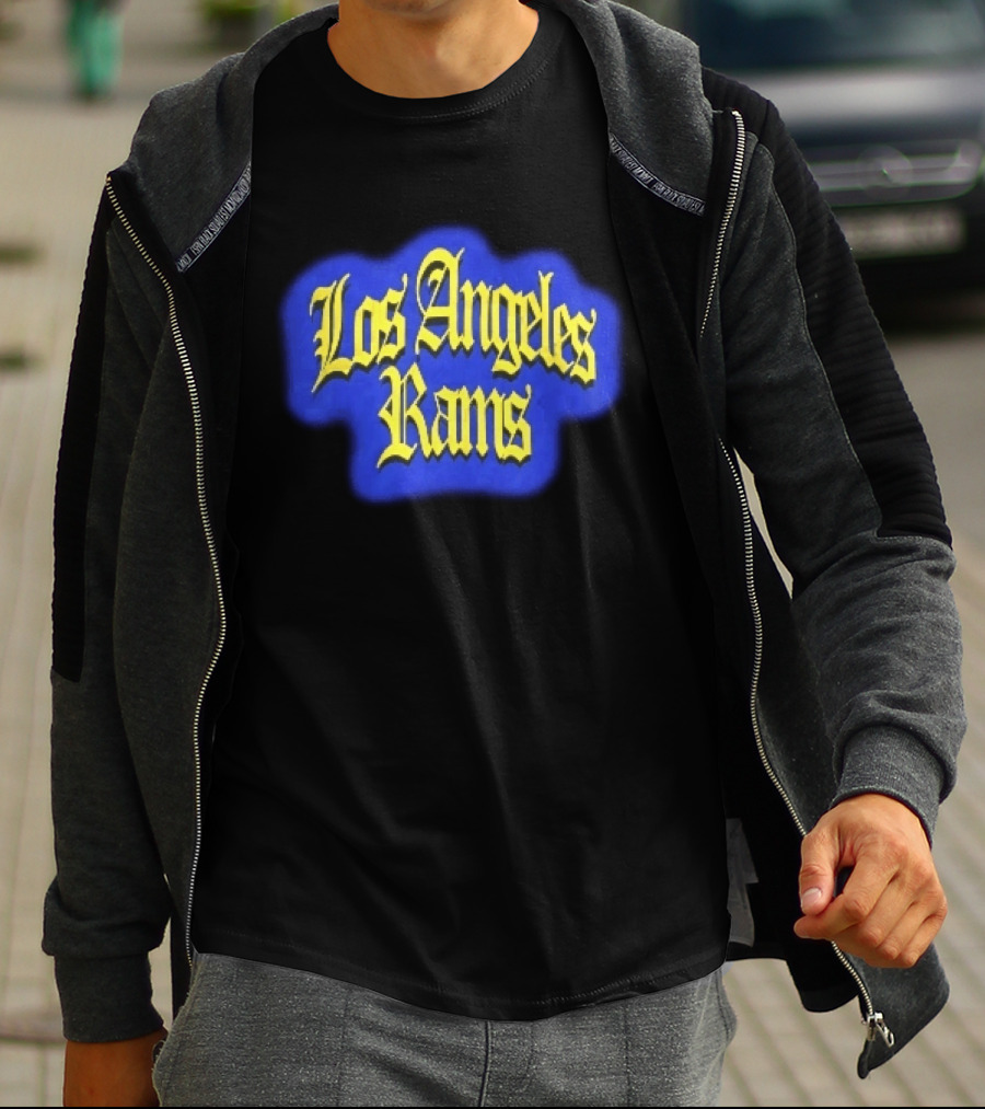 Los Angeles Rams Yellow Gothic Letters Blue Aura T-Shirt
