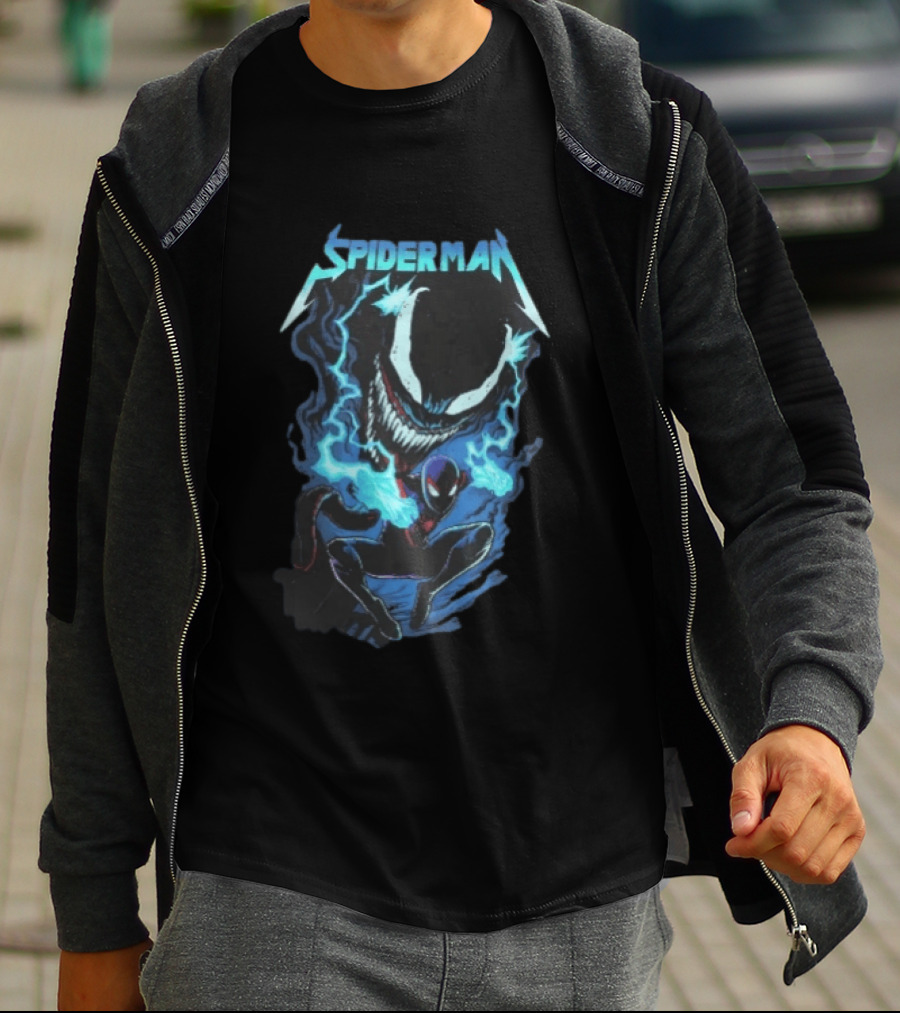 Spiderman Miles Morales Venom Cyan Lightning Charge T-Shirt