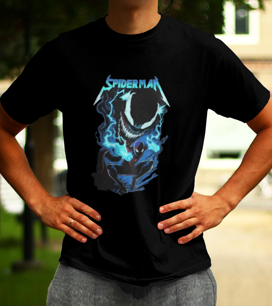 Spiderman Miles Morales Venom Cyan Lightning Charge T-Shirt