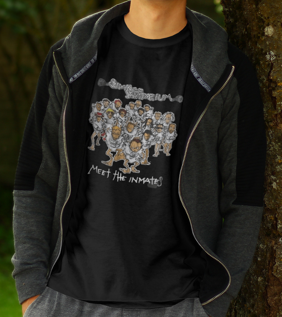Summer Sanitarium Meet The Inmates Cartoon Caricatures Straitjackets T-Shirt