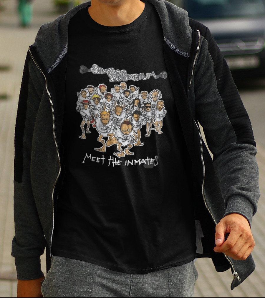 Summer Sanitarium Meet The Inmates Cartoon Caricatures Straitjackets T-Shirt