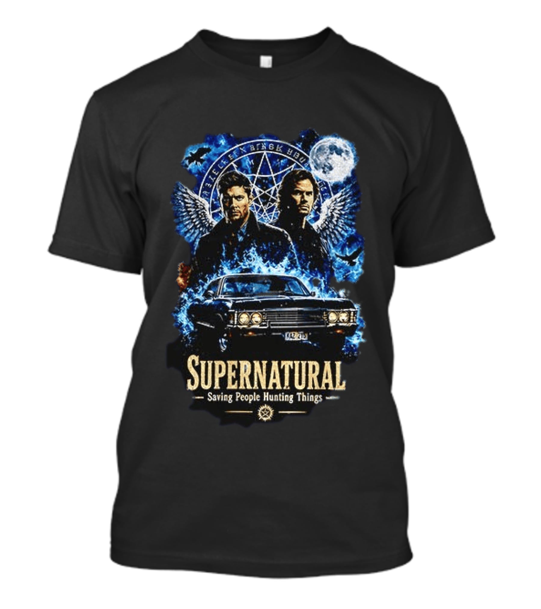 Supernatural Saving People Hunting Things Sam Dean Winchester Angelic Wings Moon Impala T-Shirt