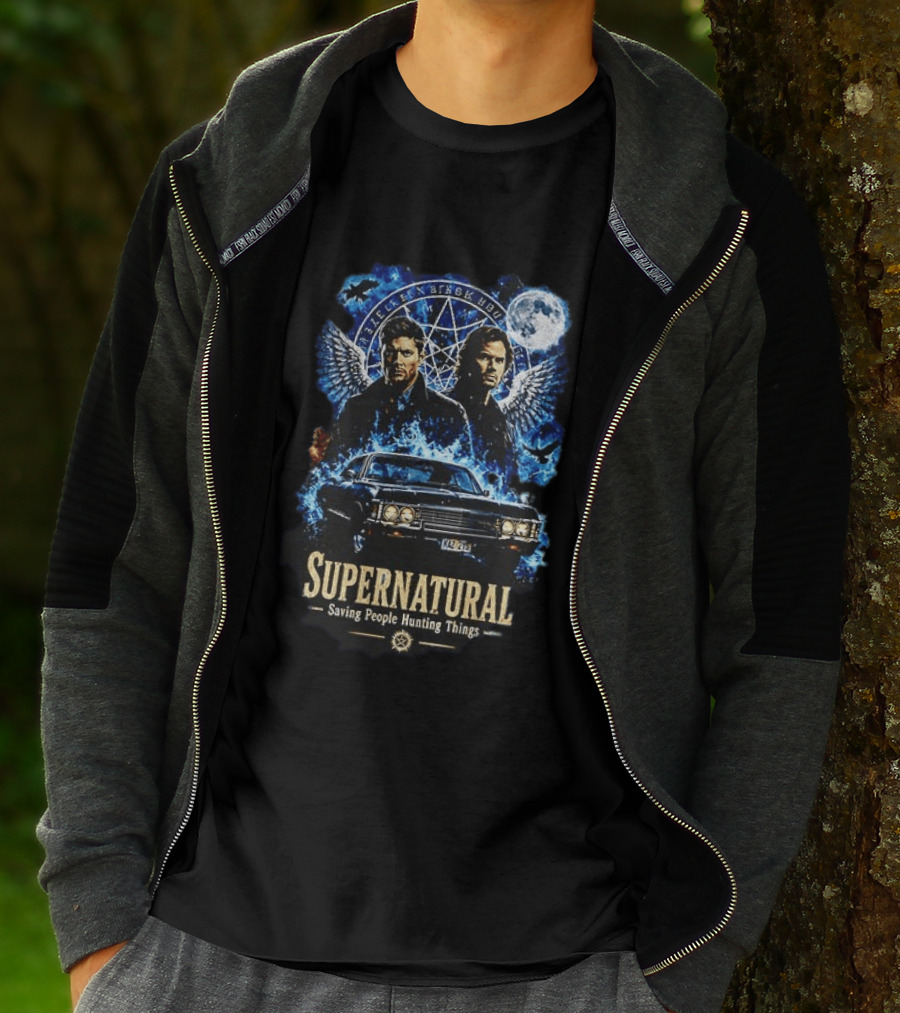 Supernatural Saving People Hunting Things Sam Dean Winchester Angelic Wings Moon Impala T-Shirt