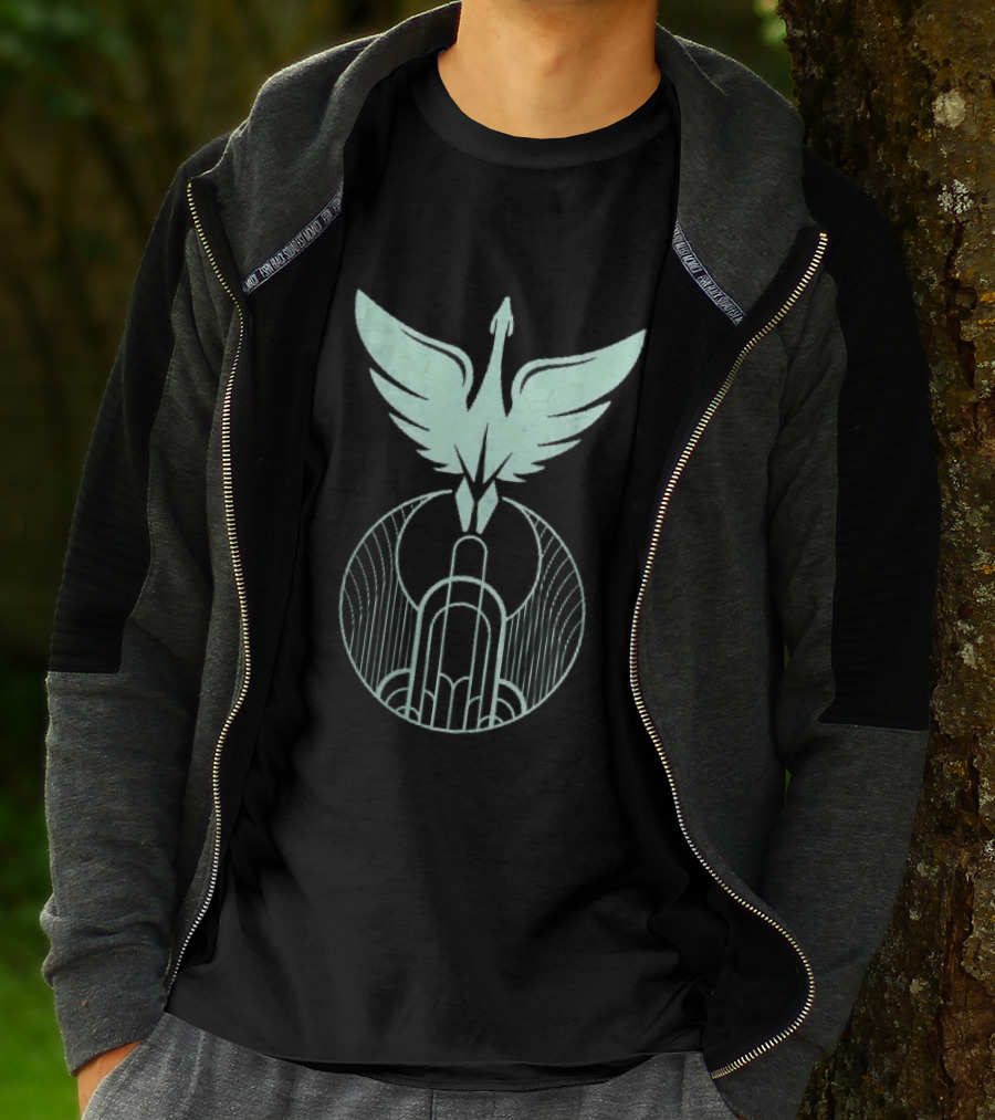 Teal Art Deco Symmetrical Swan Crest Wings Geometric T-Shirt