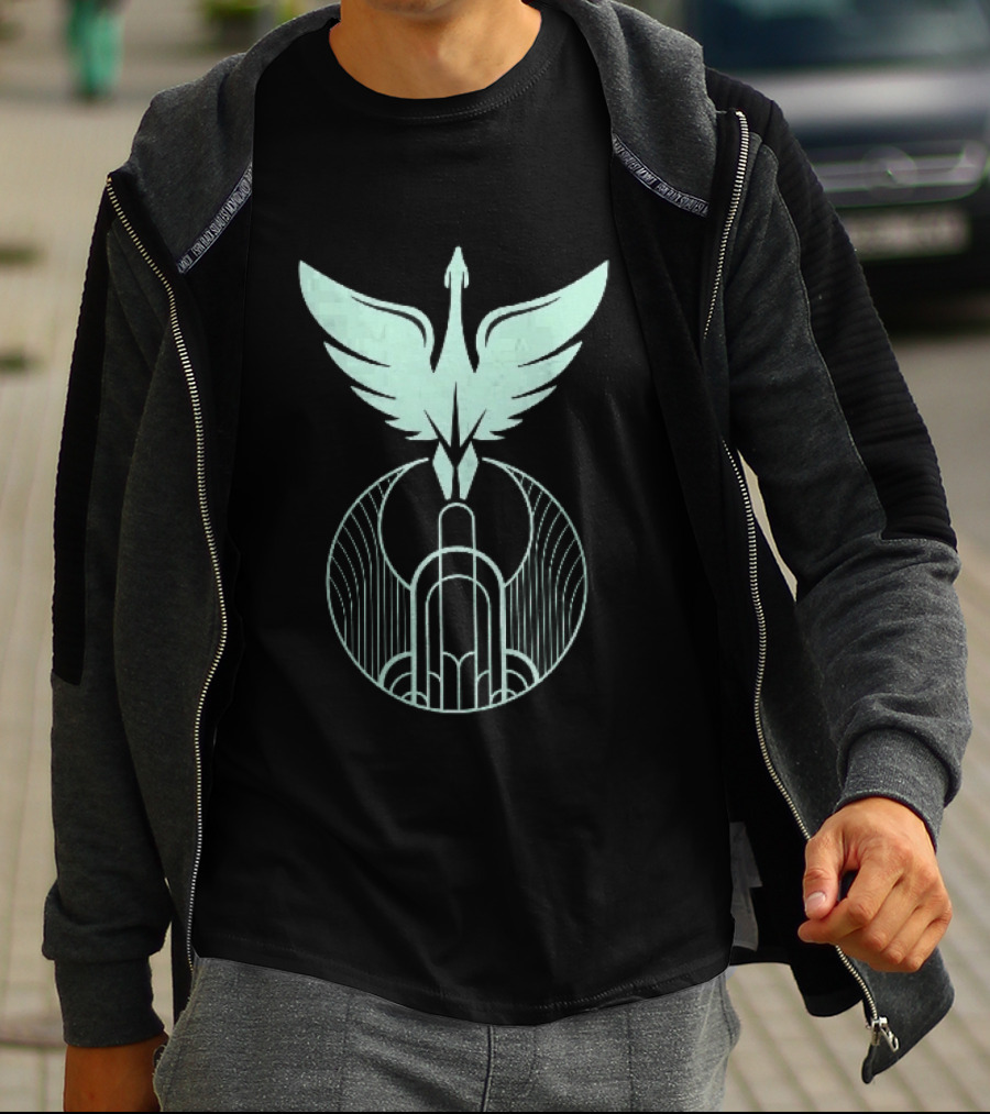 Teal Art Deco Symmetrical Swan Crest Wings Geometric T-Shirt