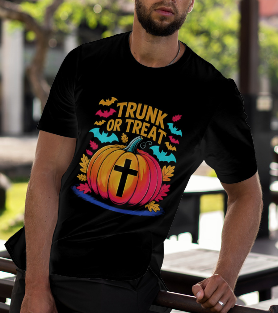 Trunk Or Treat Christian Pumpkin Cross Halloween T-Shirt