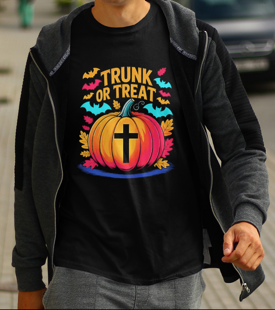 Trunk Or Treat Christian Pumpkin Cross Halloween T-Shirt