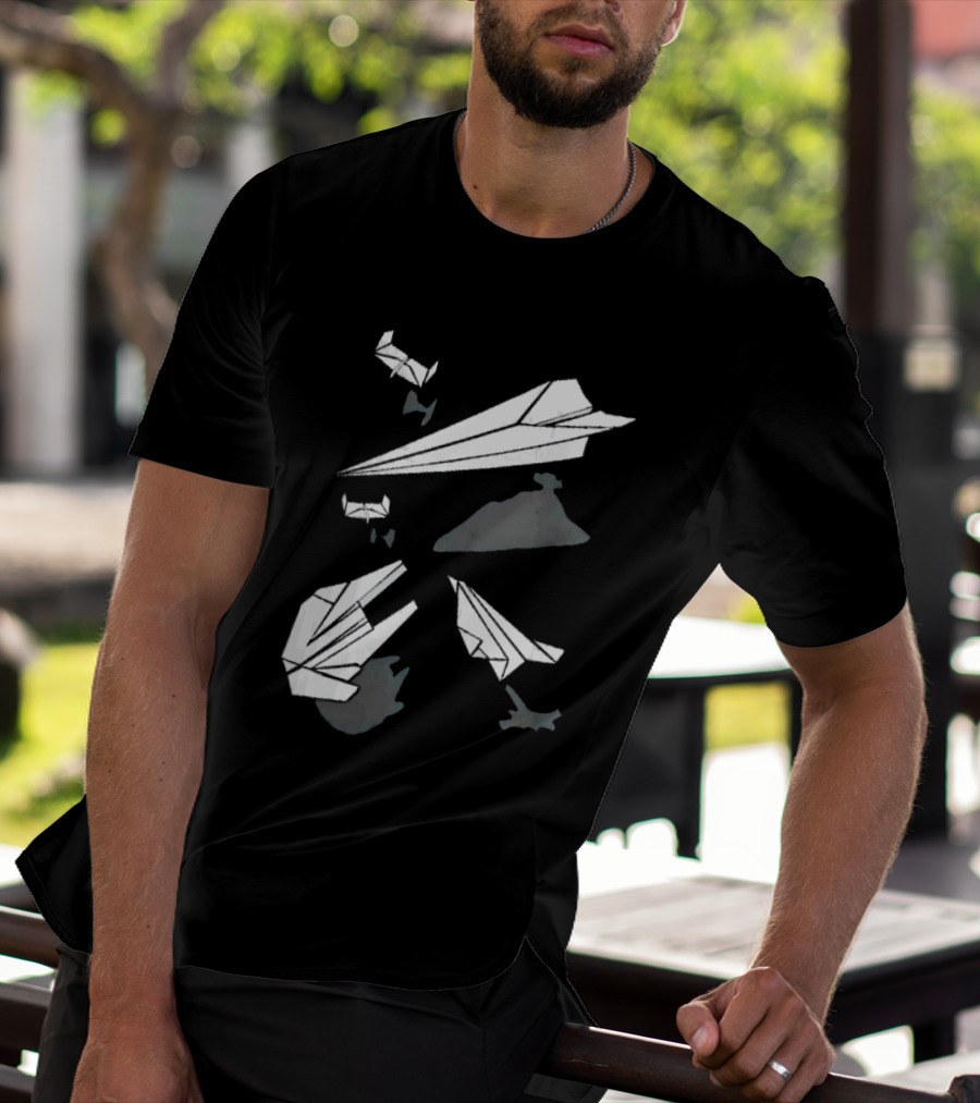 White Origami Paper Airplanes Star Wars Spaceship Shadow Illusions T-Shirt