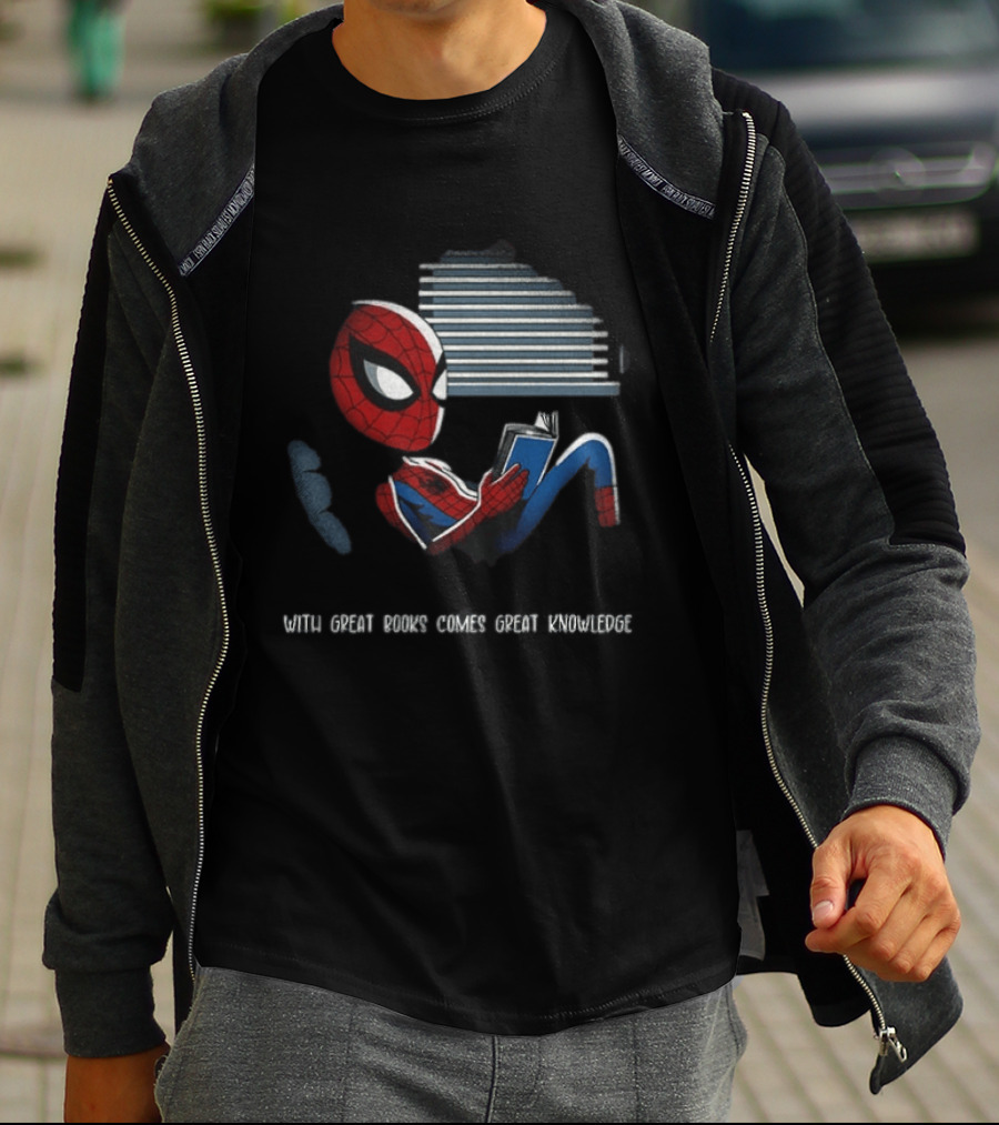 With Great Books Comes Great Knowledge Spider Man Reading T-Shirt