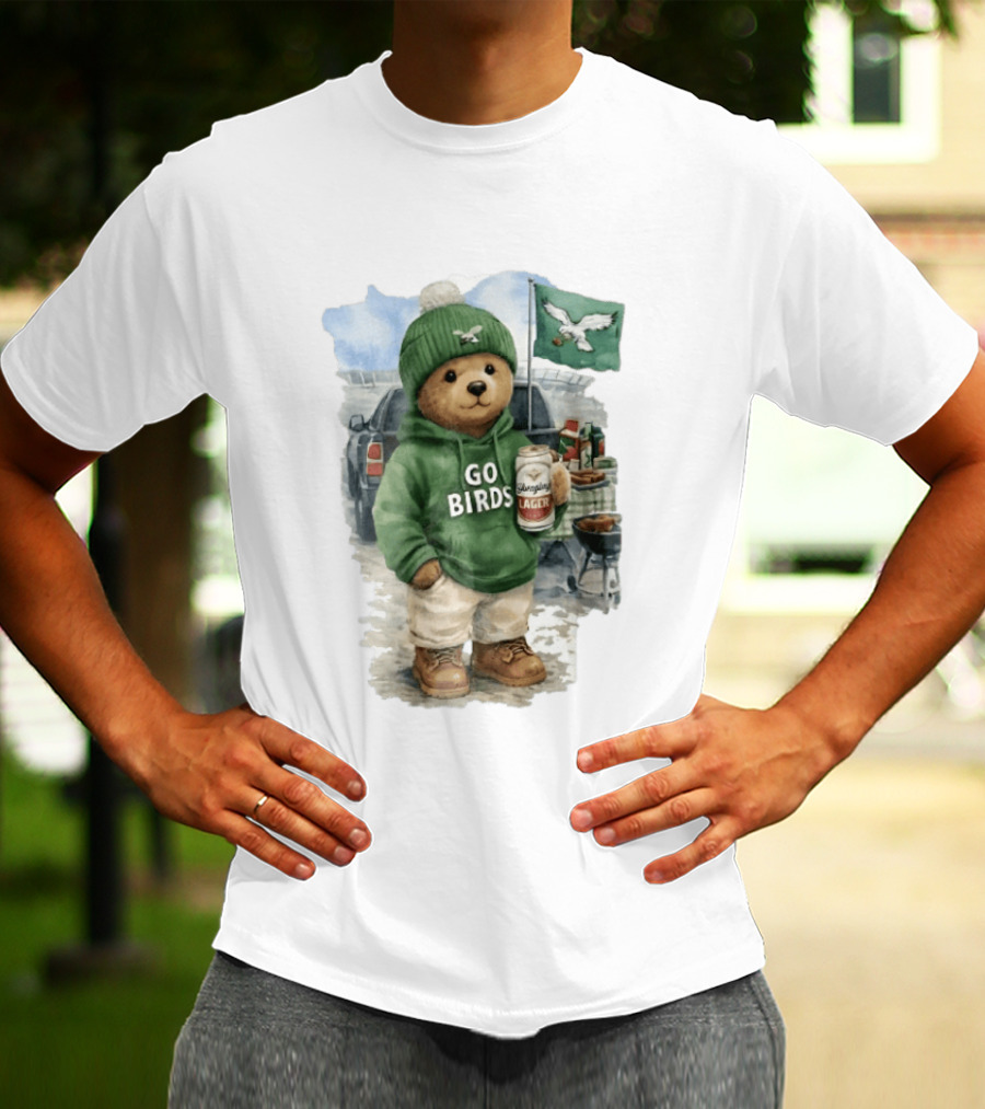 Philadelphia Eagles Go Birds Yuengling Lager Tailgate Teddy Bear Watercolor Truck Scene T-Shirt