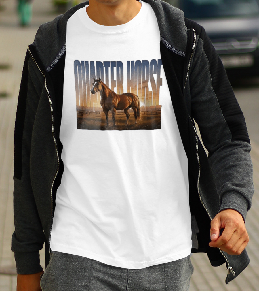 Quarter Horse Muscular Brown Stallion Sunset Landscape T-Shirt