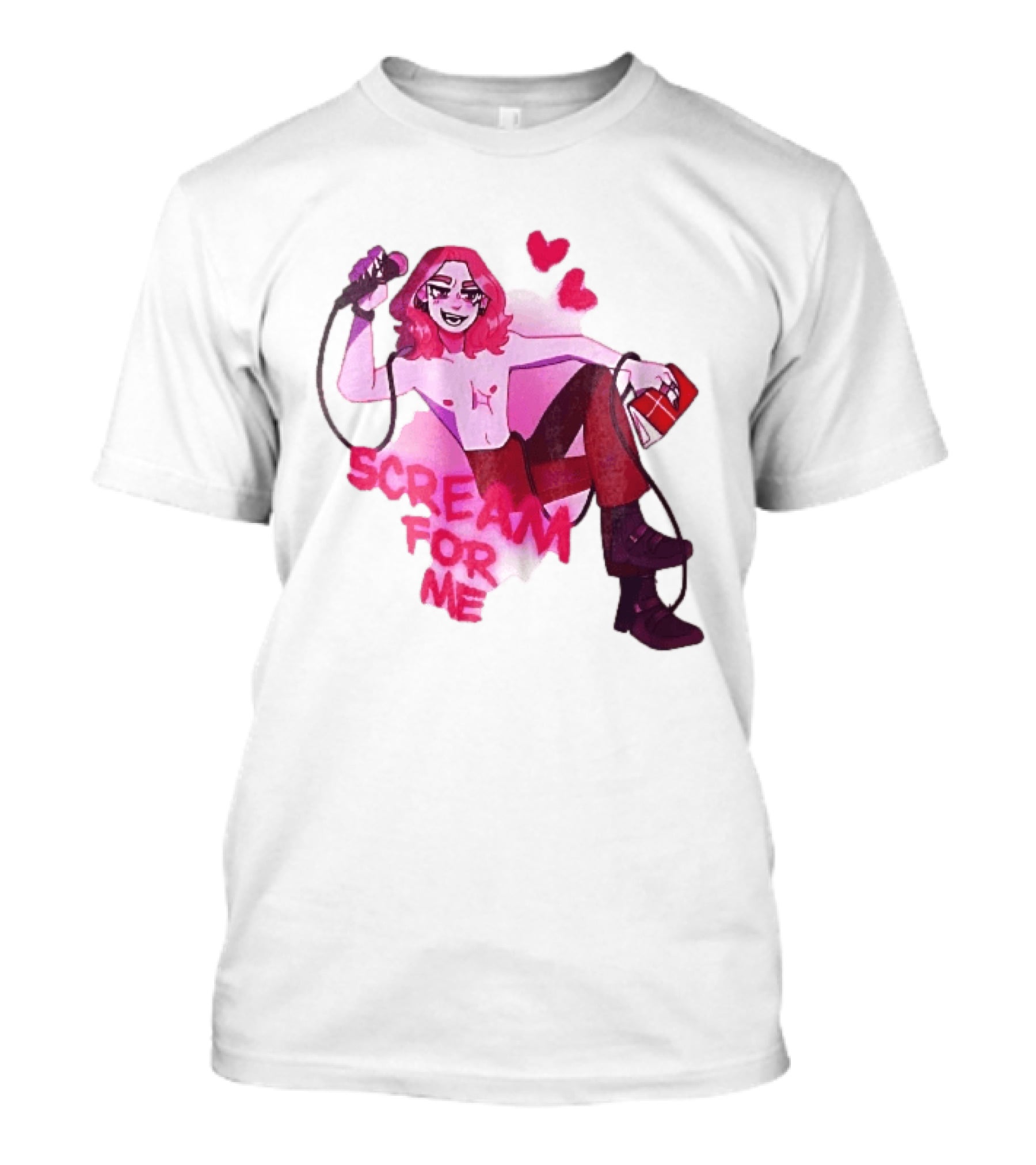 Scream For Me Pink Hair Microphone Book Cartoon T-Shirt