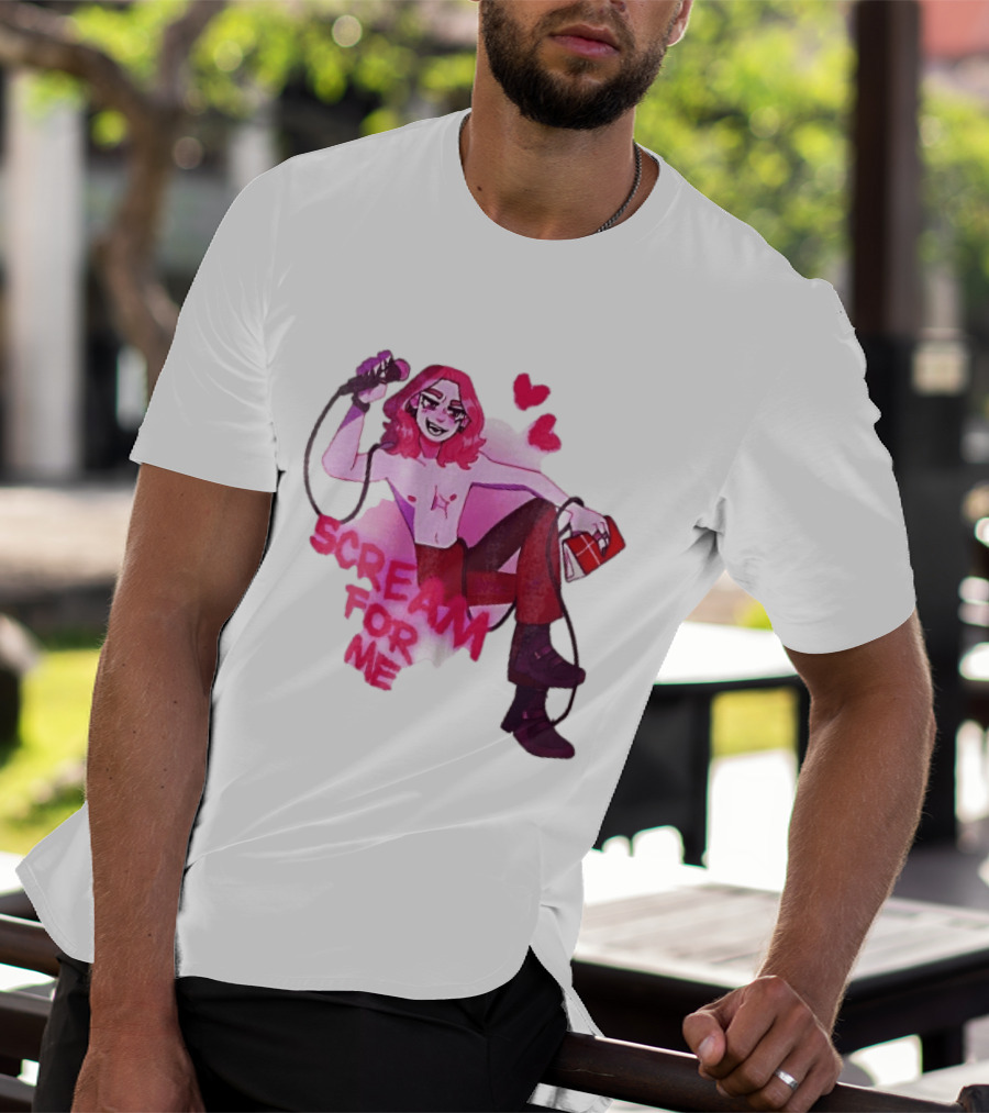 Scream For Me Pink Hair Microphone Book Cartoon T-Shirt