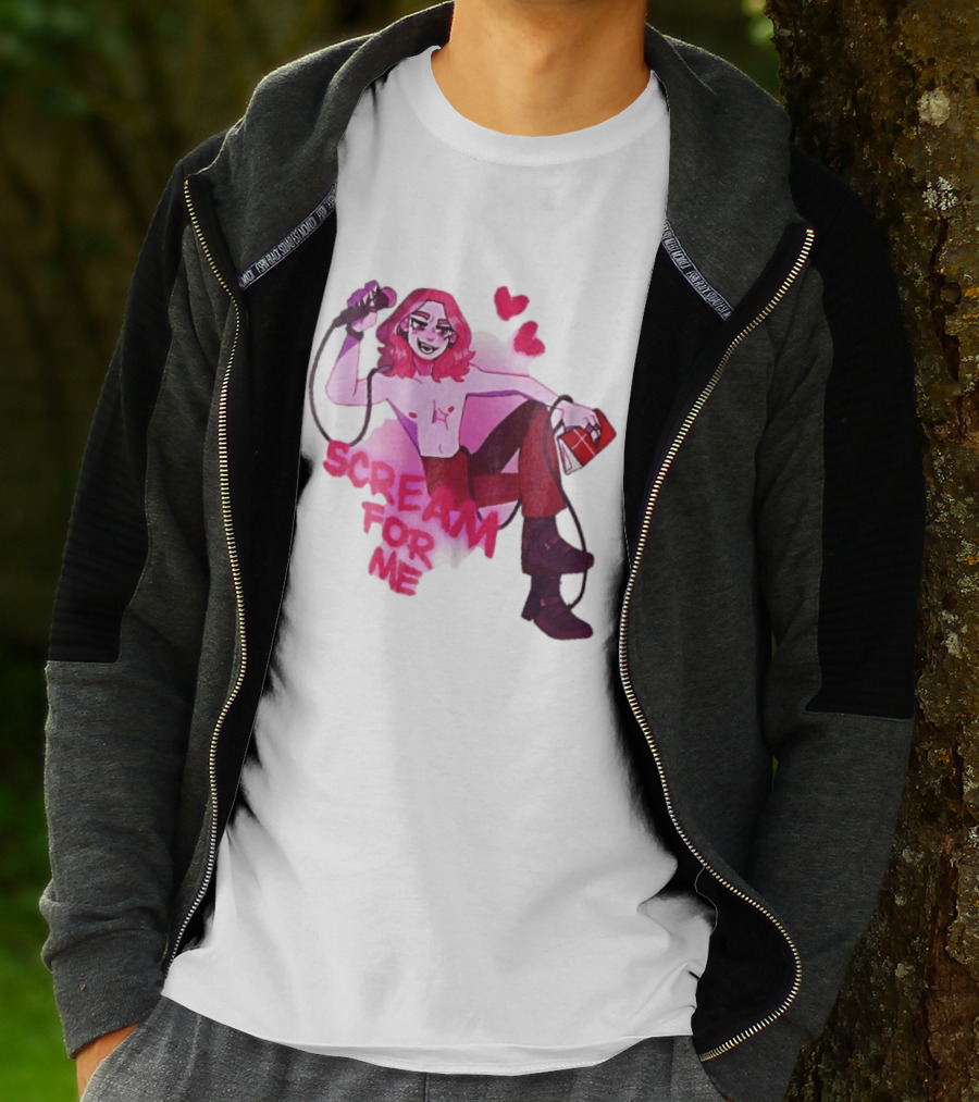 Scream For Me Pink Hair Microphone Book Cartoon T-Shirt