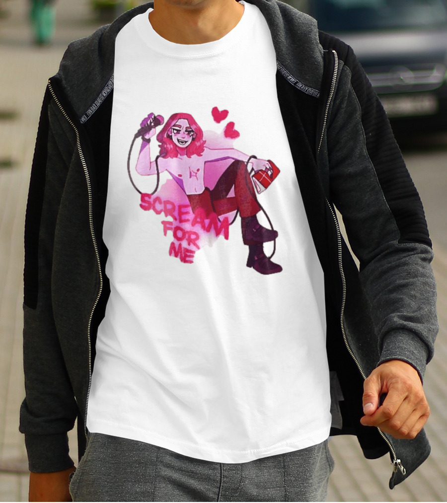 Scream For Me Pink Hair Microphone Book Cartoon T-Shirt