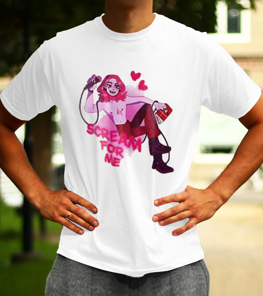 Scream For Me Pink Hair Microphone Book Cartoon T-Shirt