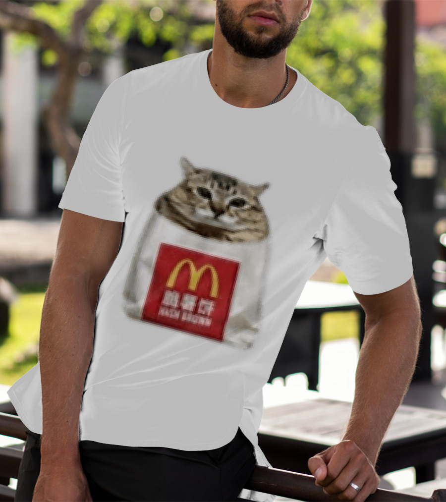 Happy Mei Mei Cat In McDonald's Hash Brown Bag T-Shirt