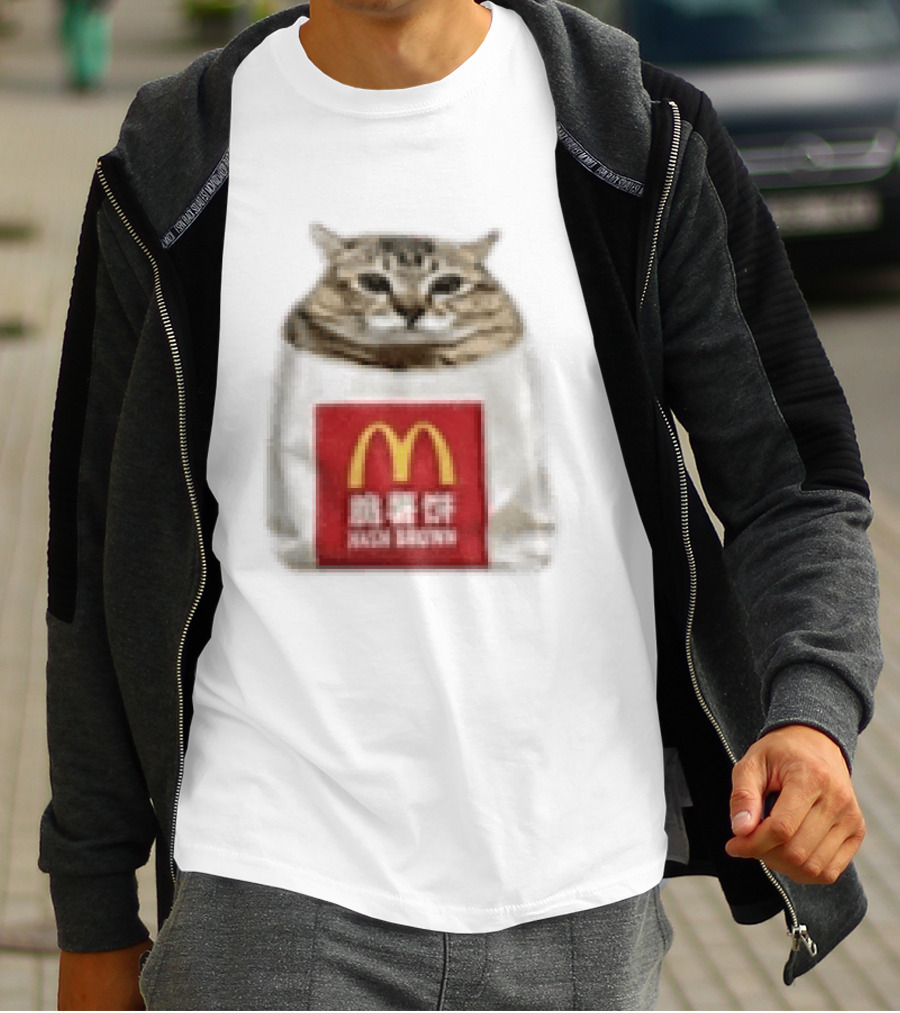 Happy Mei Mei Cat In McDonald's Hash Brown Bag T-Shirt