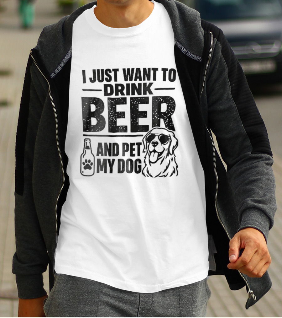 I Just Want To Drink Beer And Pet My Dog Golden Retriever Paw Bottle Sunglasses T-Shirt