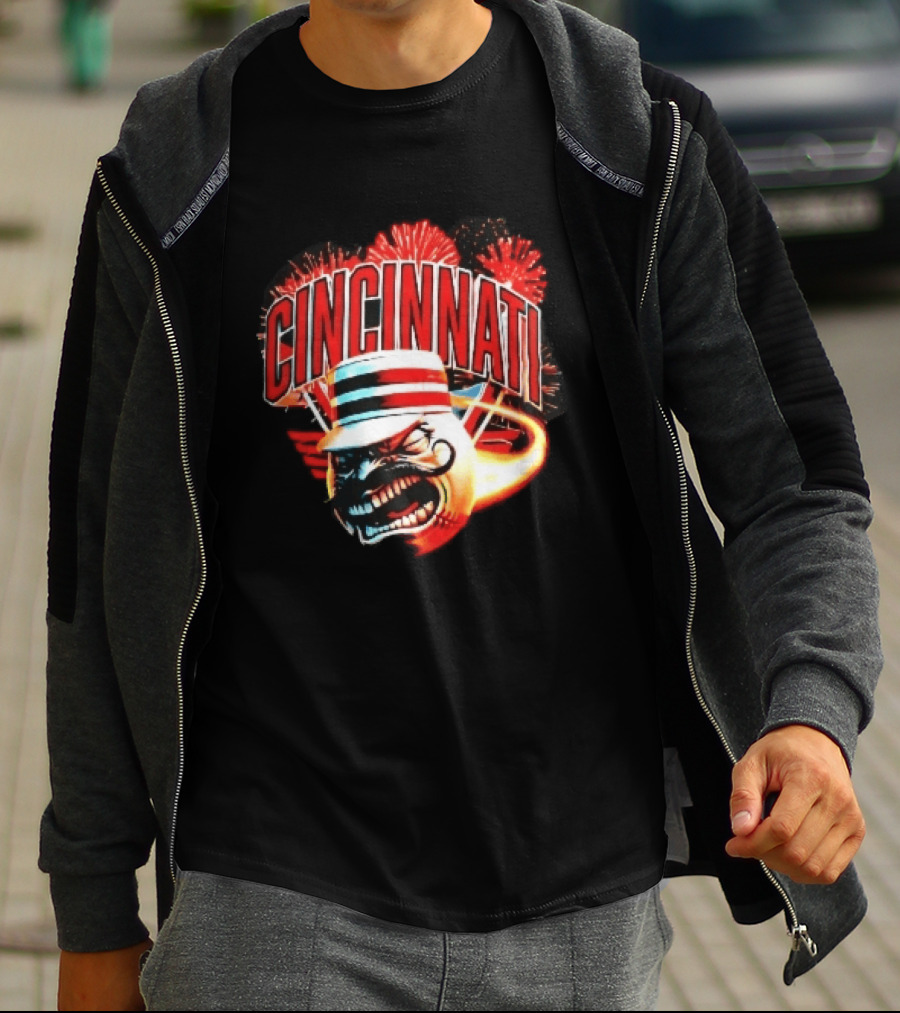 Cincinnati Reds Angry Pillbox Hat Fireball Fireworks MLB T-Shirt
