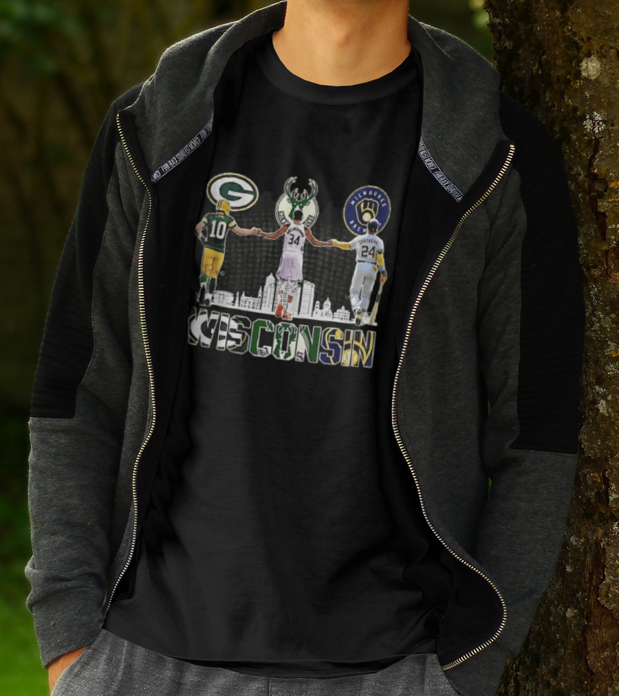 Green Bay Packers Milwaukee Bucks Brewers Wisconsin Antetokounmpo Contreras Love Skyline T-Shirt