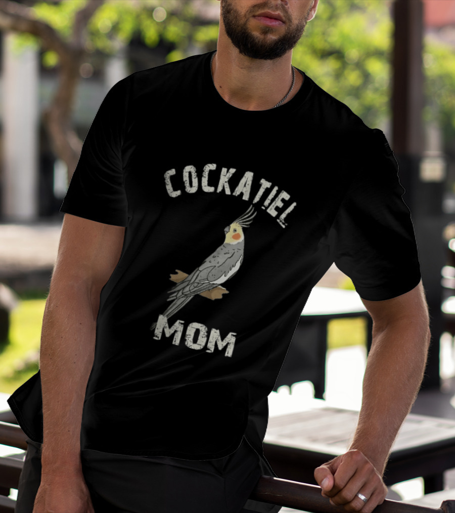 Cockatiel Mom Distressed Grey Bird Illustration Perched On Branch T-Shirt