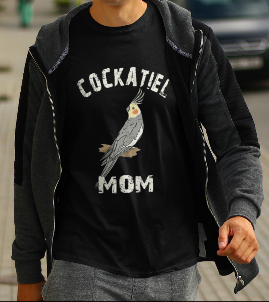 Cockatiel Mom Distressed Grey Bird Illustration Perched On Branch T-Shirt