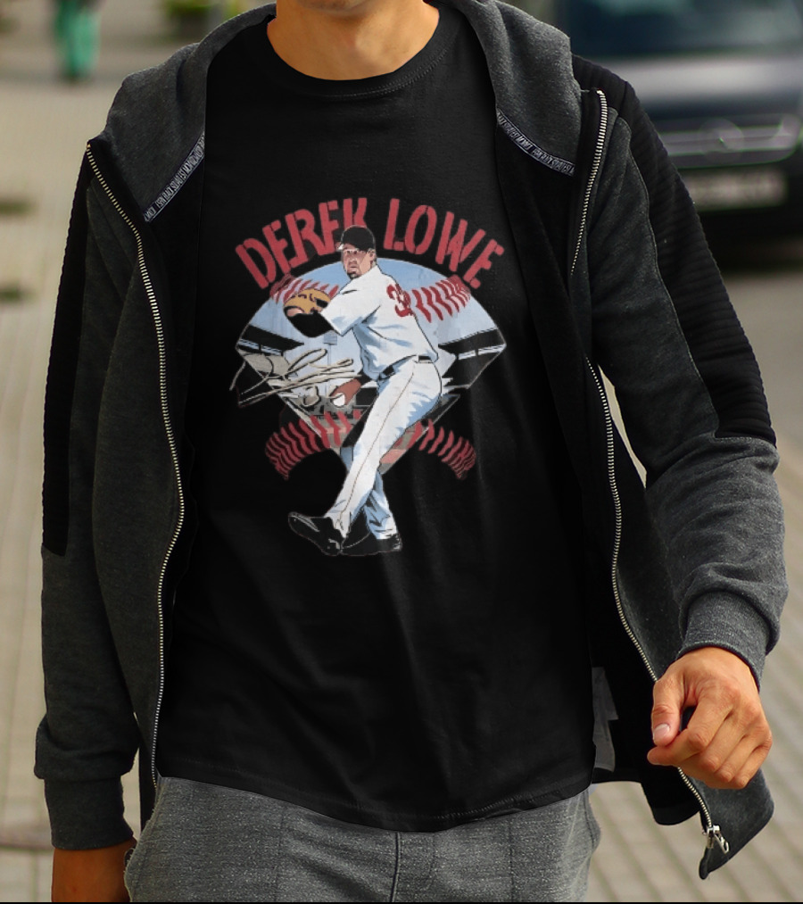 Derek Lowe Number 32 Pitcher Vintage Baseball Action T-Shirt