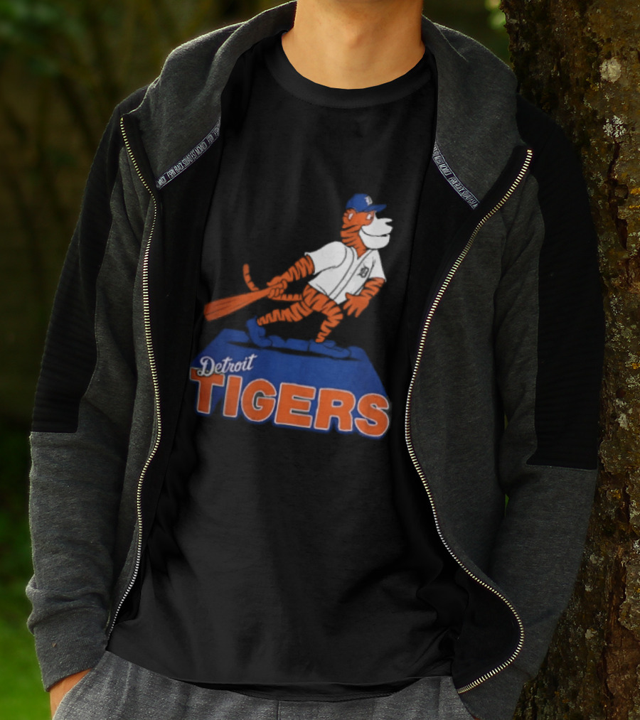 Detroit Tigers MLB Cartoon Player Swinging Bat T-Shirt