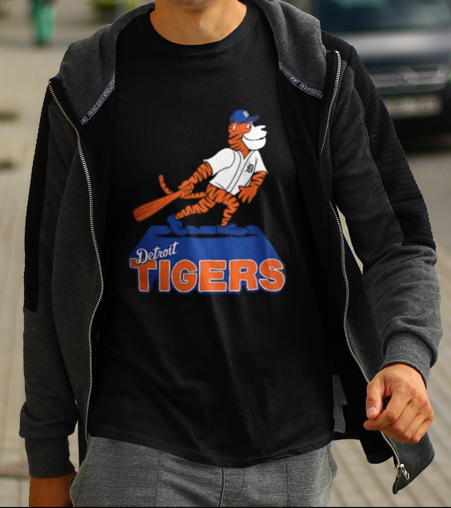 Detroit Tigers MLB Cartoon Player Swinging Bat T-Shirt