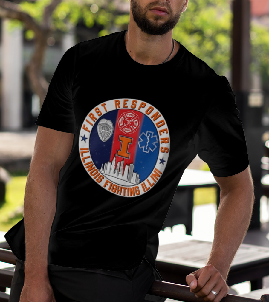 Illinois Fighting Illini First Responders 9.11 Never Forget T-Shirt