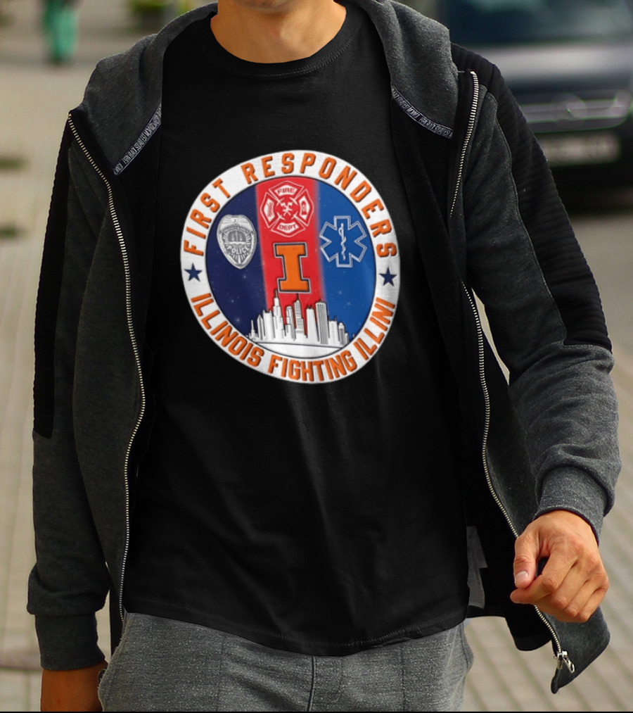 Illinois Fighting Illini First Responders 9.11 Never Forget T-Shirt