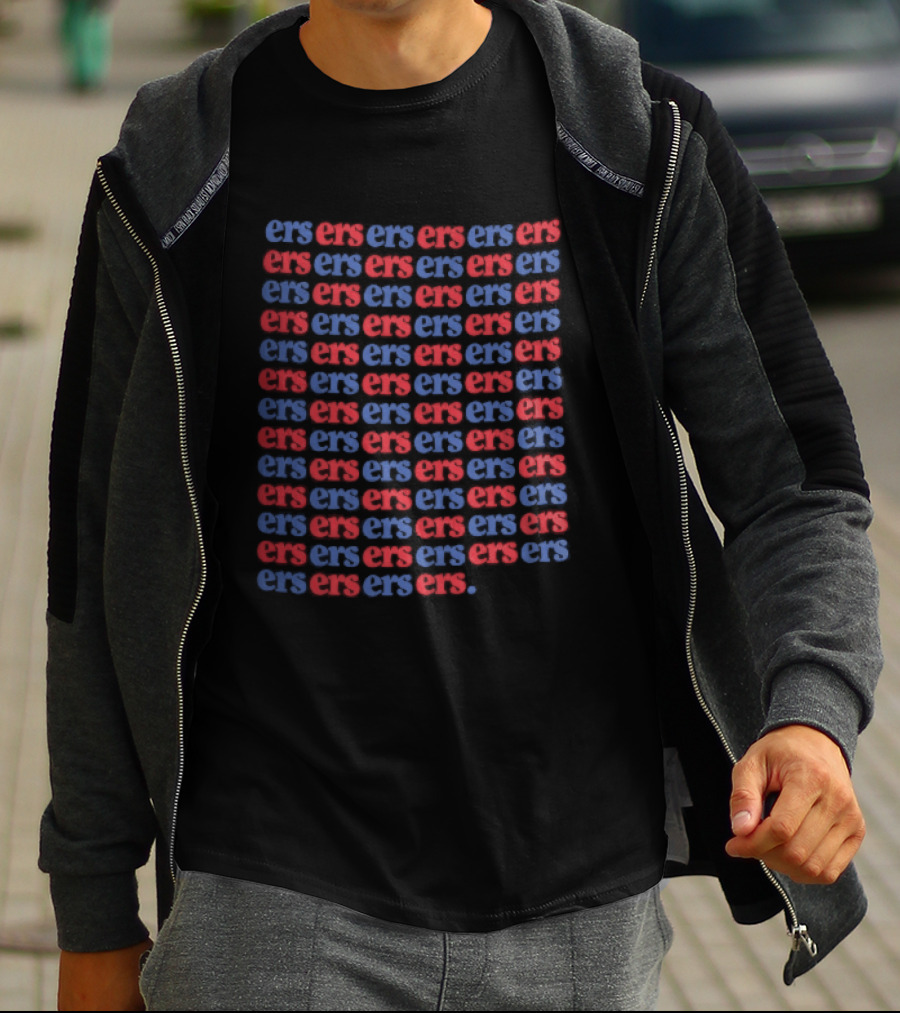 Ers Red Blue Repeating Font Grid T-Shirt