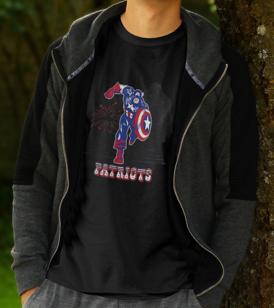 Patriots Captain America Shield Fireworks Cartoon T-Shirt