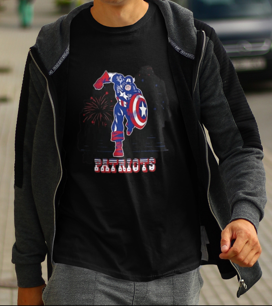 Patriots Captain America Shield Fireworks Cartoon T-Shirt