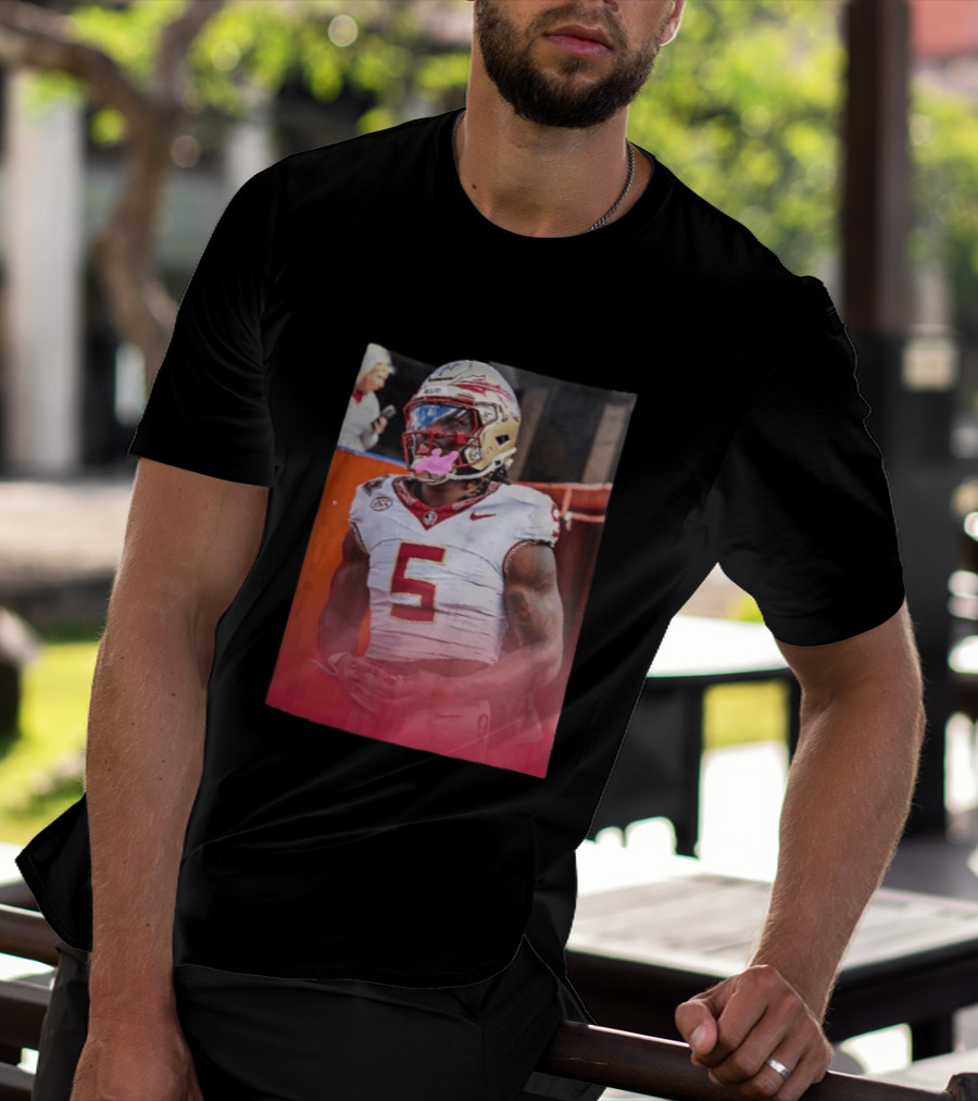 Florida State Seminoles NCAA Football Player Pink Mouthguard Red Gradient T-Shirt