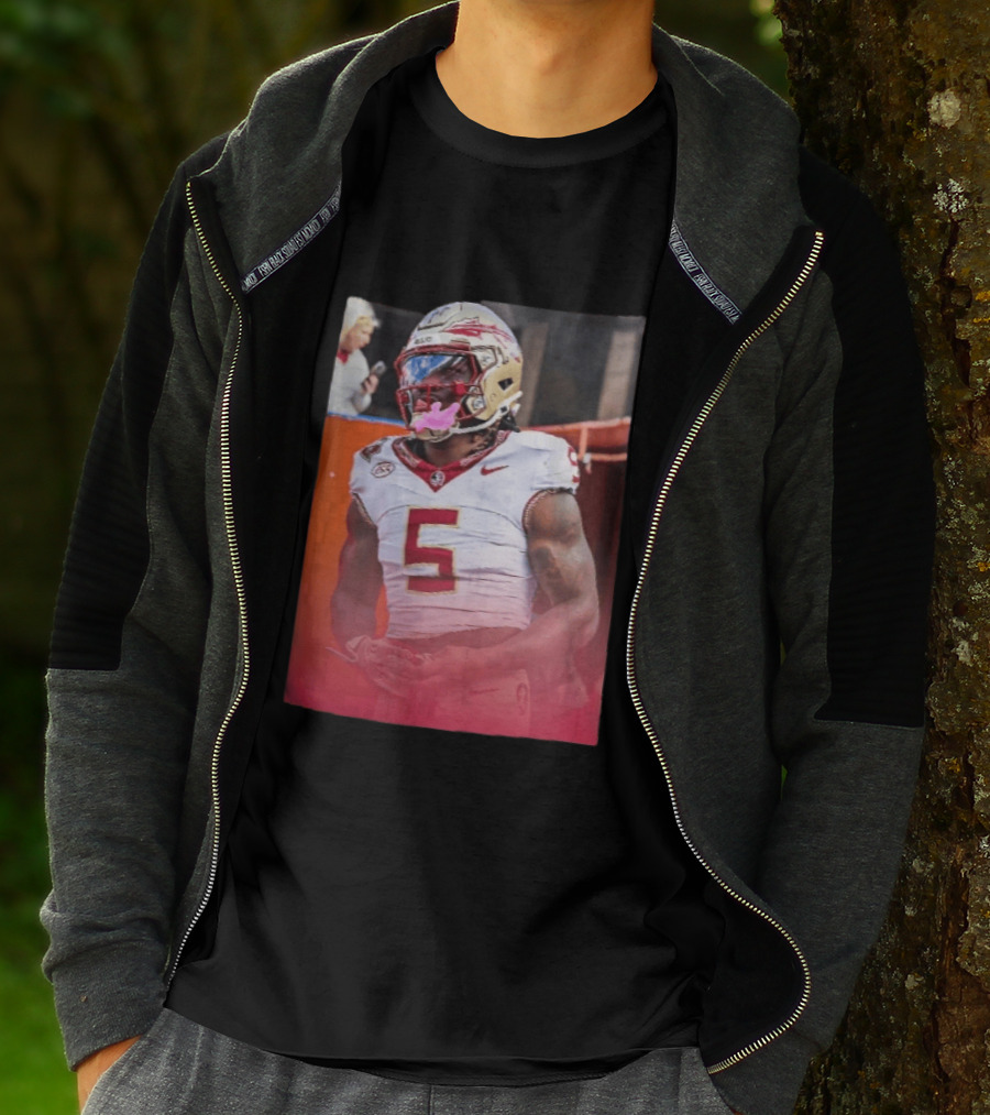 Florida State Seminoles NCAA Football Player Pink Mouthguard Red Gradient T-Shirt