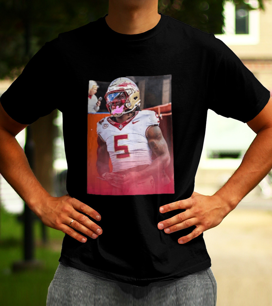 Florida State Seminoles NCAA Football Player Pink Mouthguard Red Gradient T-Shirt