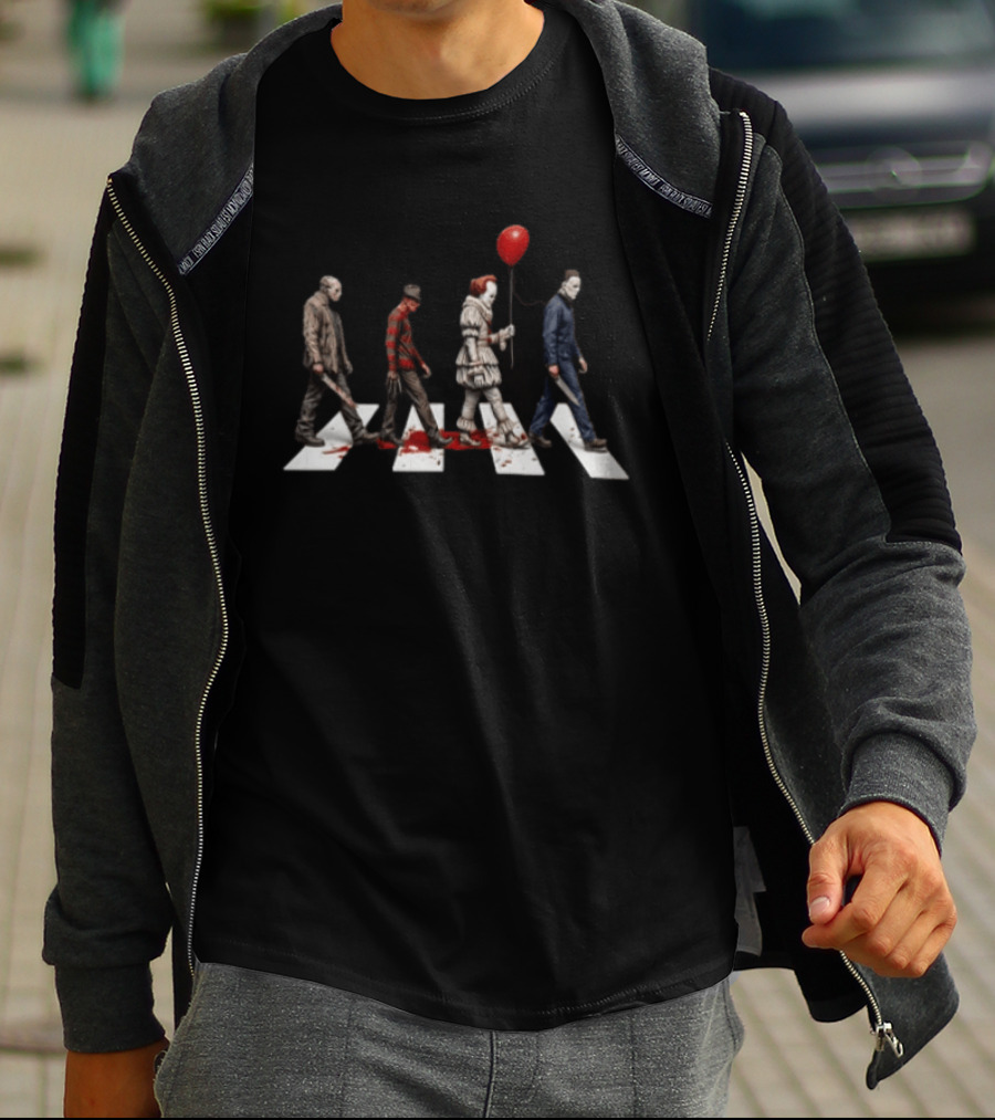 Abbey Road Horror Walk Jason Freddy Pennywise Michael Myers T-Shirt