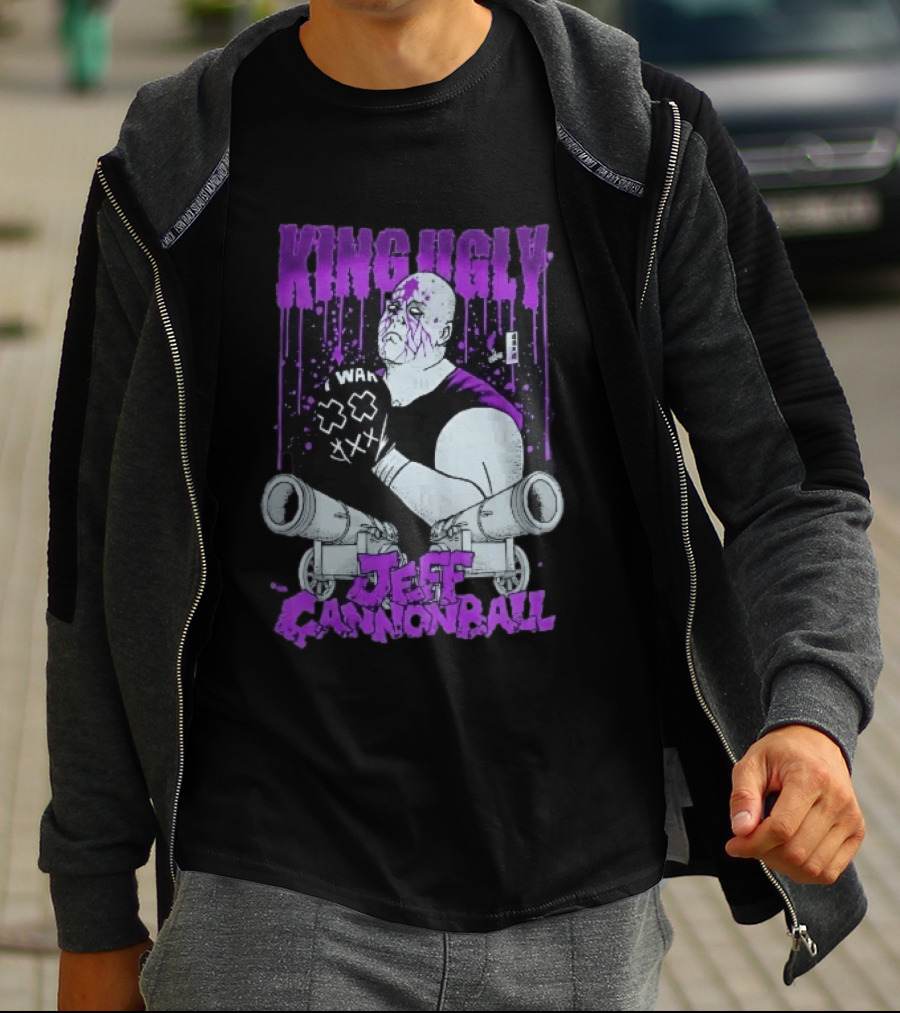 King Ugly War Jeff Cannonball Bald Wrestler Cannons Purple Dripping Paint T-Shirt