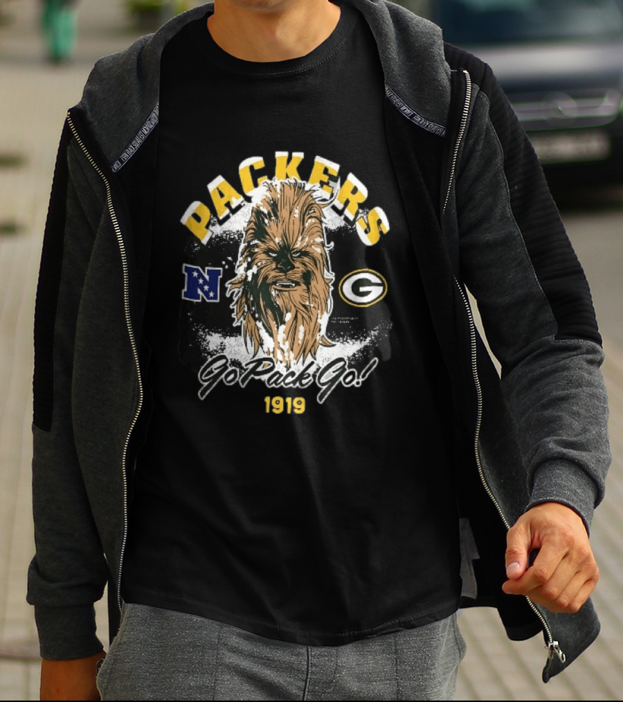 Packers Chewbacca Face Go Pack Go 1919 Snow Splatter T-Shirt